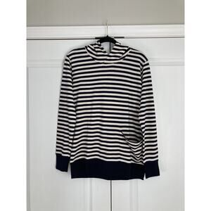 J Crew Womens Medium Stripe Hoodie Black White Hooded Sweatshirt Pullover NWT